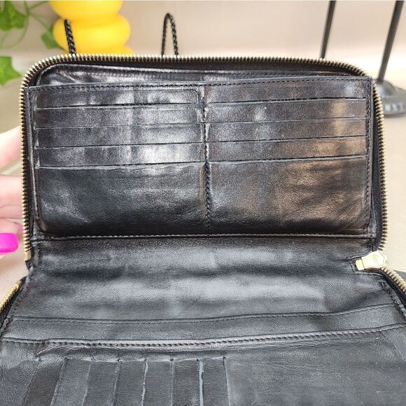 Authentic Chanel Lambskin Camellia Embossed Zip Around Organizer Wallet Black - Picture 14 of 17